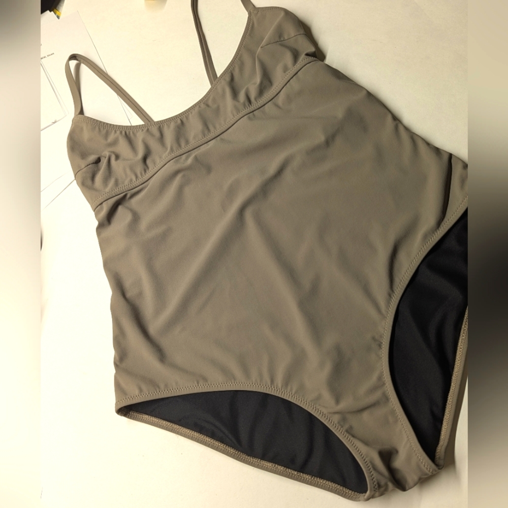 Tomas Maier One Piece Swimsuit Taupe Silver Ring, Italian Sz 42